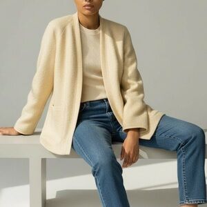 Vintage 70’s Wool Blend Open Front Jacket In Cream | Size M